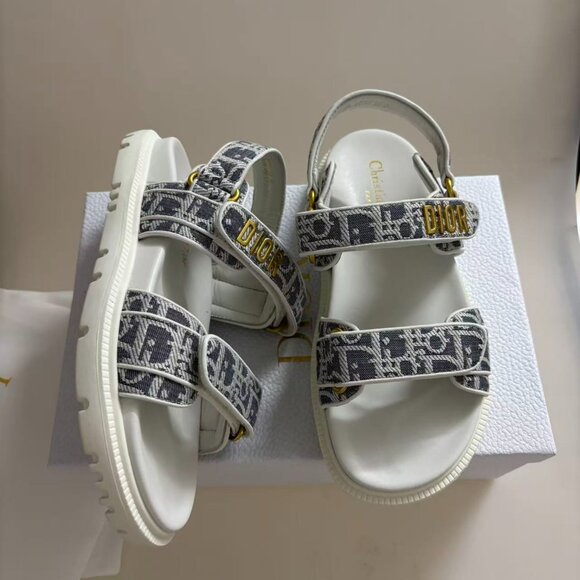 Dior Dioact Sandals Women’s Size 8 EU 38 Oblique Gray Gold Logo New w/ Box - Picture 4 of 6